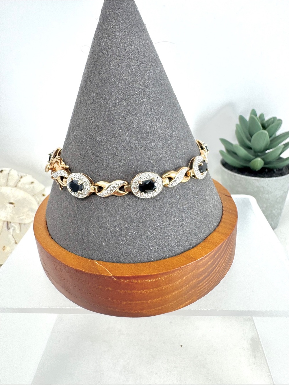 Vintage Gold Vermeil Tennis Bracelet, Midnight Blue Sapphire 925 Sterling Silver